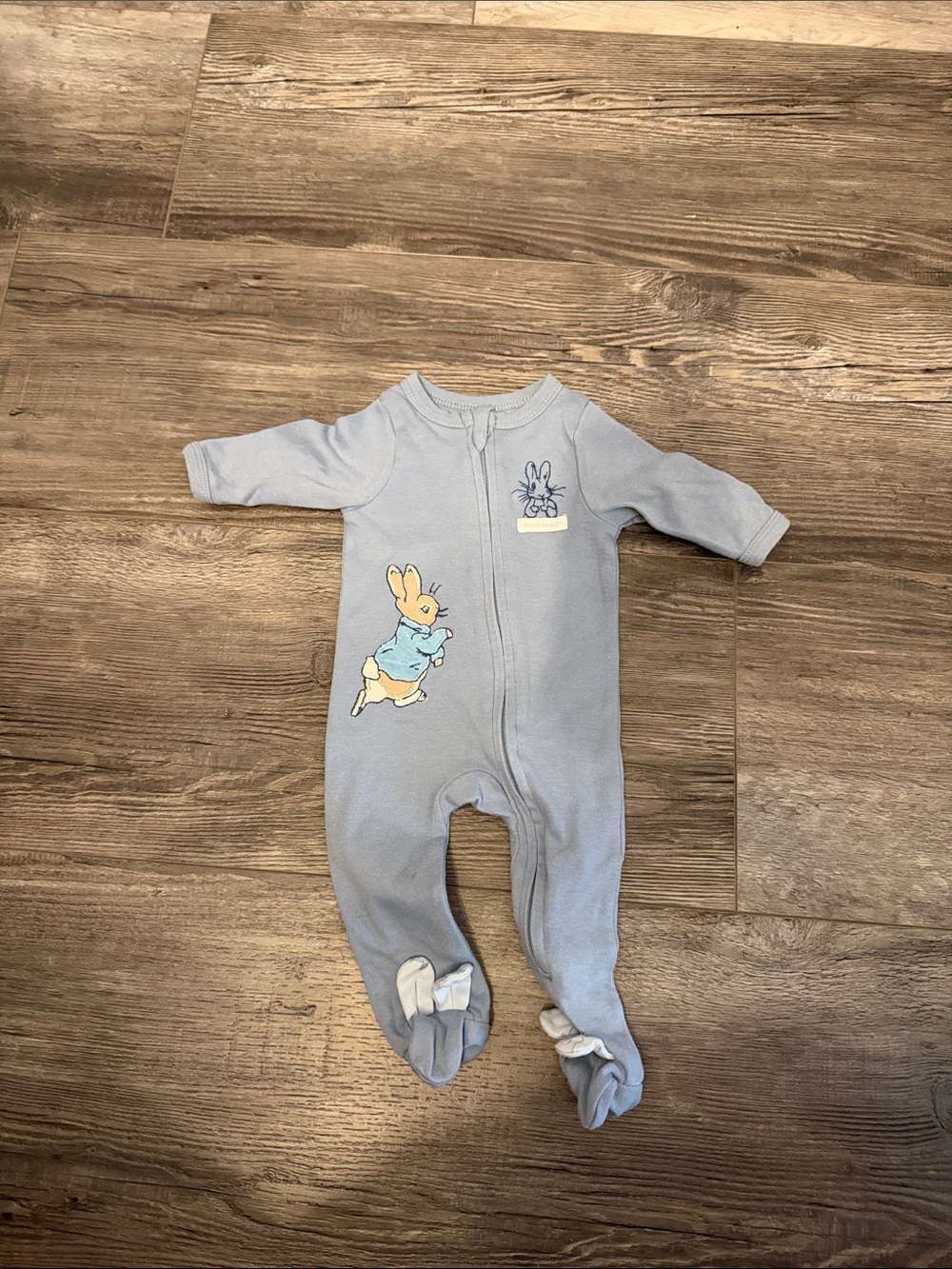 Light Blue Bunny Print Footed One-Piece for Babies